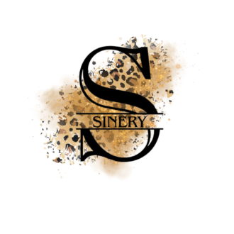 Sinery logo. Black S with a leopard print and gold dust